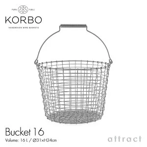 コルボ KORBO バケット 16 Bucket 16 ワイヤー バスケット ステンレス サイズ：Φ31cm 容量 16L 収納 ランドリーボックス 丸型 ハンドル カゴ ハンドメイド 手編み 職人 手作り 伝統 屋外 アウトドア