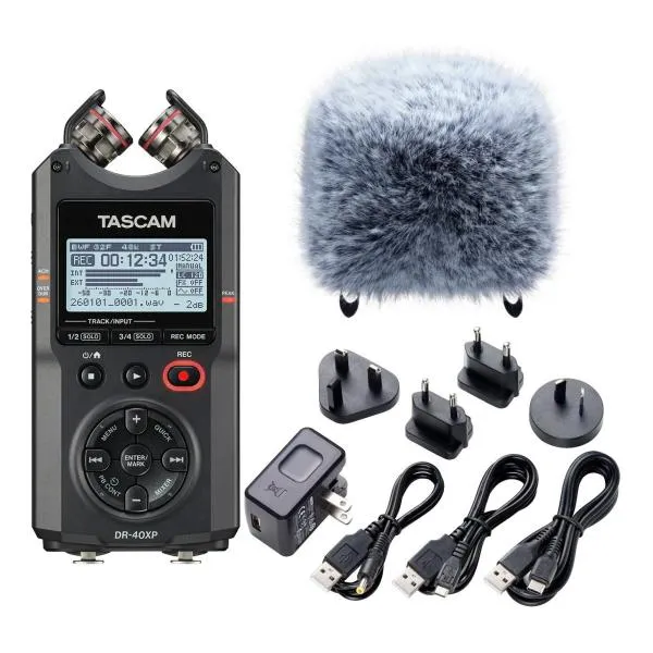 TASCAM DR-40XP+WS-86+PS-P520U 可動式マイク XLR/TRS入力搭載 32ビットフロート録音対応 4ch ポータブルレコーダー/ウインドスクリーン+ACアダプター付