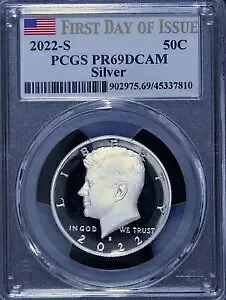2022 S KENNEDY シルバー ハーフダラー PCGS PR69DCAM 50C 初日旗ラベル