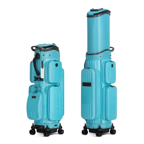 HELIX ゴルフバッグ：全面ハードシェル素材、ロック機能付き4輪＆伸縮式ハードトップカバー搭載、多様なゴルフシーンに対応 キャスター付きキャディバッグ 便利 9.5型/ 6分割 (ベイブルー)