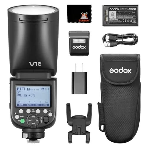 Godox V1 V1Pro C キヤノンカメラ用丸型ヘッドフラッシュキット TTLスピードライト、2.4Gワイヤレス、HSS 1/8000s、キヤノンEOSカメラ用取り外し可能サブフラッシュSU-1