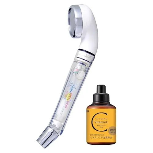 アラミック シャワーヘッド 節水 高水圧 塩素除去 肌・髪に優しい インジケータ付 最大50% ビタミンC 詰替ボトル付き イオニックCシャワーホワイト 日本製 ICS-24N