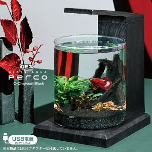 【水槽セット】熱帯魚 水槽セット グラスアクア PERCO C-Charcoal Black 約6L 木目調 チャコールブラック 底面ろ過 静音 ペルコ アクアリウム ベタ水槽（金魚・海水魚・メダカ・おしゃれ・かっこ