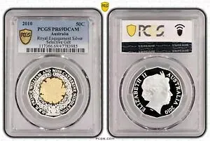オーストラリア 2010 年ロイヤル エンゲージメント セレクション金メッキ 50c シルバー プルーフ コイン PCGS PR69DCAM...