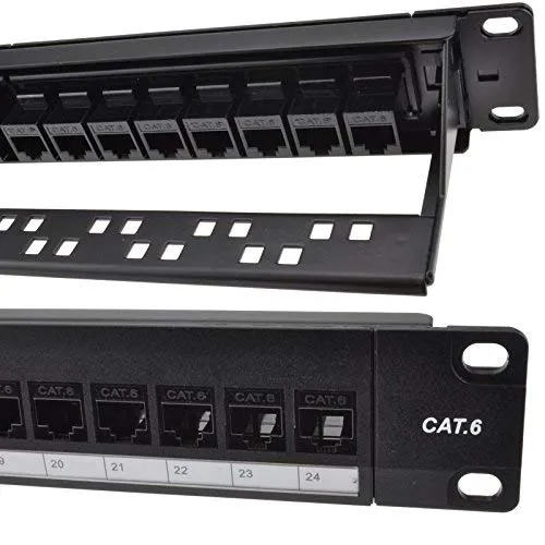 kenable 24ポート RJ45 CAT6 ギガビットスルーカプラーパッチパネル バックバー付き