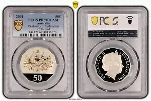 オーストラリア 2001 年連邦創立 100 周年 50c プルーフ カラー PCGS PR69DCAM #8076