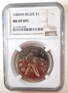 1980 FM BELIEZE $1 (ドル) MS 69 DPL。トップポップ2枚中1枚