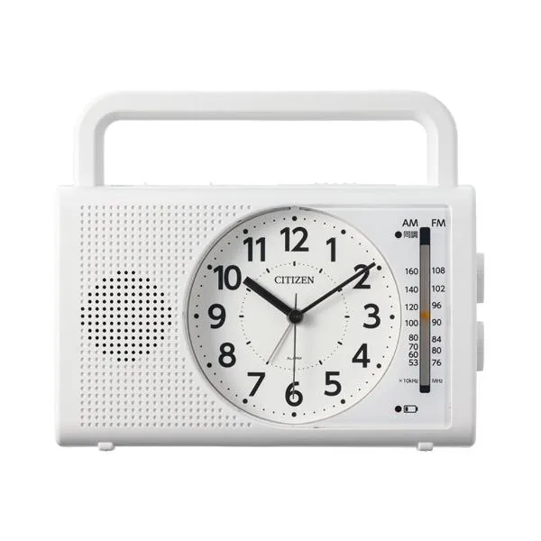 RHYTHM リズム クロック 防災ラジオ 目覚まし時計 手動発電機 懐中電灯 充電器 ホワイト 4RQ002-003