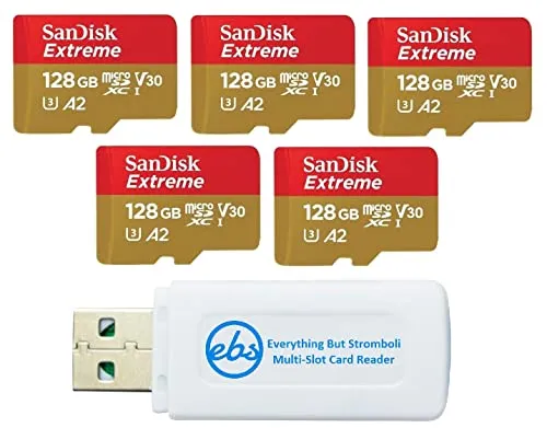 Everything But Stromboli SanDisk 128GB Extreme MicroSD (5パック) メモリーカード DJI FPV ドローン(SDSQXAA-128G-GN6MN)クラス10 4K V30 UHS-I U3 A2 S