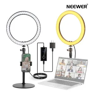【P5倍+500円OFF券】NEEWER 12インチ 24W LEDリングライト 高出力 卓上スタンド/スマホホルダー付き iPhone/ノートパソコン用 バイカラー 女優ライト 撮影ライト 自撮り/メイクアップ/TikTok/ビデオ録