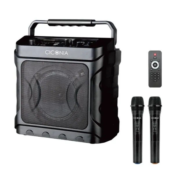 CICONIA デスクトップスピーカー CDD160A ワイヤレスマイク 2本付 リモコン Bluetooth LEDライト 音楽再生 カラオケ ポータブルスピーカー