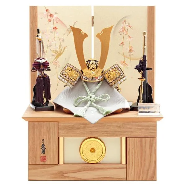 五月人形 コンパクト 久月 兜収納飾り 兜飾り 平安武久作 本金箔押 正絹白緑匂縅 8号 h085-k-11806 D-89