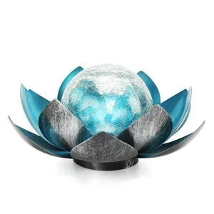 蓮の花 ロータス LEDソーラーライト メタル ブルー Lotus Solar Lights Outdoor,Solar LED Powered Garden Light Waterproof for Decor Tabletop Ground Yard Patio Walkway Landscape,Metal Glass LED Lotus Flower Lights (Blue) 【並行輸入品】
