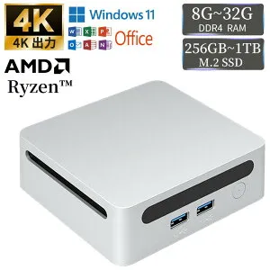 ＼新品・office付き・2年保証／ミニPC 新品 Windows11Pro ミニパソコン AMD Ryzen3/5/7/9高性能CPU mini pc デスクトップパソコン office付き 【メモリ8G~32GB DDR4 SSD256GB~1TB】M.2NVMe VESA対応 超軽量 静音 小型 wifi