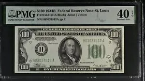 $100 1934B 連邦準備銀行券 FR 2154-H セントルイス -?? PMG 極細 40 EPQ