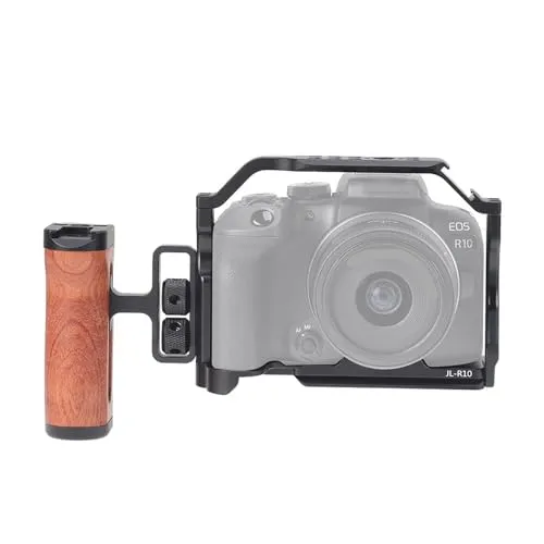 カメラケージ R10 DSLR ケージ 互換性がありますCanon EOS R10 用 ラビットケージカメラリグ ビデオ写真アクセサリー用 ハンドル穴付き(Wooden side handle)
