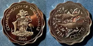 バハマ 1980年 FM 10セント フィッシュ Km-61 銅ニッケル 2,084枚鋳造 プルーフ #14