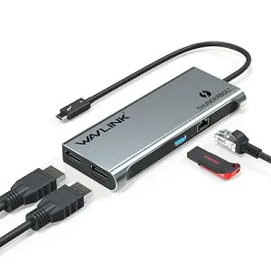 WAVLINK Thunderbolt 3 Mini Dock ドッキングステーション/デュアル 4K/最大5K ディスプレイ出力/2×DP出力ポート/THB3 USB-Cポート/USB3.0 Aポート/ギガビットイーサネットポート搭載、Window