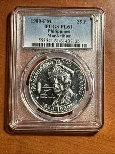 1980年 FM ジェネラル・ダグラス・マッカーサー フィリピン 25 ピソ PCGS PL61