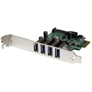 ■StarTech USB増設カード/PCIe 2.0 - 4x USB-A/5Gbps/SATA電源/UASP〔品番:PEXUSB3S4V〕【4975408:0】[法人・事業所限定][外直送元][店頭受取不可]