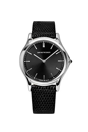エンポリオアルマーニスイス製メンズSwiss QuartzステンレススチールandレザーDress Watch , Color : Black ( Model : ars2001 )