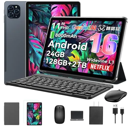 【Android16 タブレット 11インチ 新登場】TABWEE T90WiFi モデル タブレット アンドロイド16、1920*1200 FHD大画面、 WidevineL1 Netflix対応 顔認識 、24GB+128GB+2TB拡張、8コアCPU