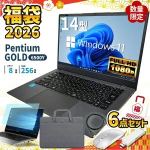 ＼27日まで限定価格／ノートパソコン 新品 福袋 6点セット Intel Pentium GOLD 6500Y メモリ8GB SSD256GB Windows11 WPS Office付き 14インチ フルHD ノートPC Wi-Fi Bluetooth HDMI 初期設定済み 初心者