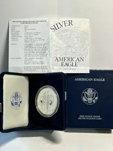 2002 W $1 プルーフ シルバー アメリカンイーグル ? OGP ブルーボックス & COA コンプリートコインセット