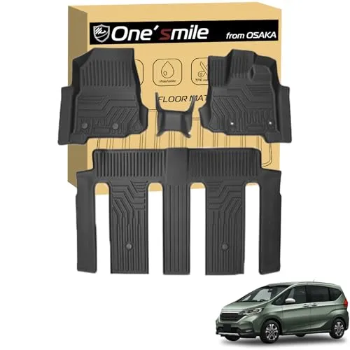 【K-One'smile】フリード適合 フロアマット1列目 2列目 セット ハイブリッド車用 6人乗り 3D TPE素材 Freed 防水 滑り止め 車種専用設計 取付簡単 (1＋2列目フロアマット)