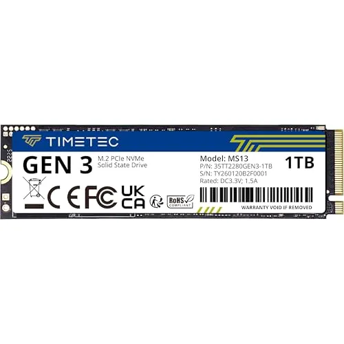 Timetec 1TB SSD NVMe PCIe Gen3x4 8Gb/s M.2 2280 3D NAND TLC 600TBW High Performance SLC Cache Read/Write Speed Up to 1,800/1,500