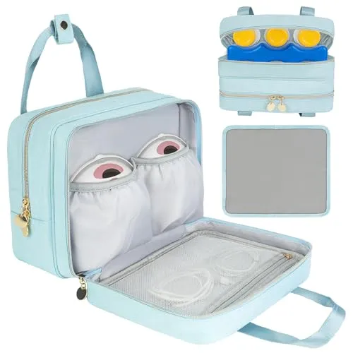 ウェアラブル搾乳器バッグ クーラーコンパートメント付き 母乳ポンプ トラベルバッグ Willow/Elvie/Medela Pump&Momcozy S12 Pro対応 ポンプパーツとボトル用キャリーケース ブルー
