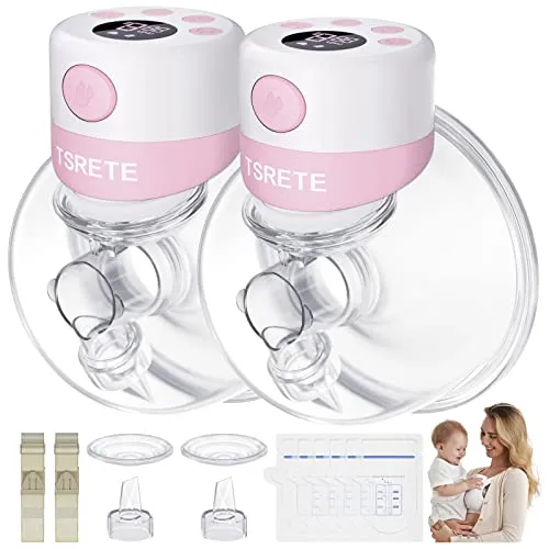 TSRETE Breast Pump, Double Wearable Breast Pump, Electric Hands-Free Breast Pumps with 2 Modes, 9 Levels, LCD Display, Memory Fu