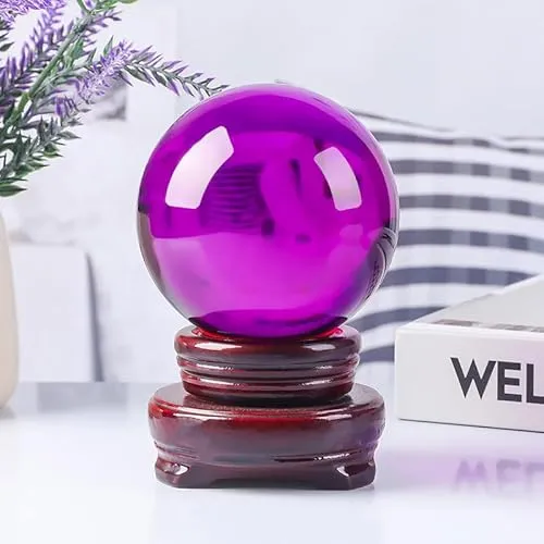 Multi Color Transparent Crystal Ball Ornaments Home Decorations Paperweight Feng Shui Base,Purple,100mm Gemstone Stone