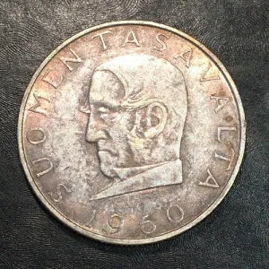 1960年フィンランド1000マルカ通貨制度100周年記念 - 実物コイン #Q949
