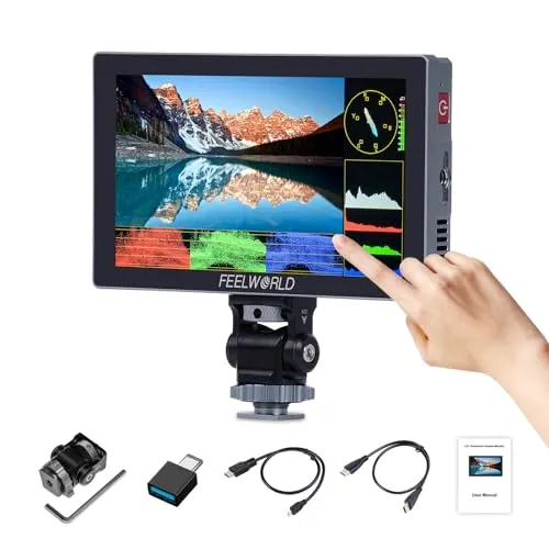 FEELWORLD P6X 5.5インチ タッチスクリーンカメラモニター 1000Nit カメラフィールドモニター、4K 60Hz、3D LUT、HDR、波形アルミニウムケーシング9:16マーカー