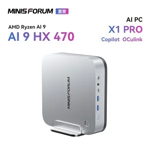 【★20％OFFクーポン】MINISFORUM AI X1 Pro-470ミニPC、AMD Ryzen Al 9 HX 470 、32GB+1TB/ベアボーンキット、Windows 11 PRO対応、AMD Radeon 890M、HDMI 2.1/DP 2.0/USB4x2/OCulink、Copilotボタン付きAI PC