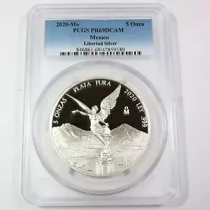 2020 Mo PCGS PR69 DCAM - メキシコ - 5 オンス シルバー リベルタード - オンザ コイン #44390V