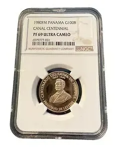 パナマ 1980 FM ゴールド 100 バルボア NGC PF69UC カナル センテニアル