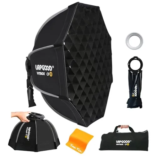ソフトボックス八角形80cm、S型スタンド付きハンドヘルド折りたたみソフトボックス、ハニカムメッシュ、Bowensスタンド対応V850II V850III V 860II-C/N/S/F、V860III-C/N/S/F/O、TT685II-C/N/F/O、