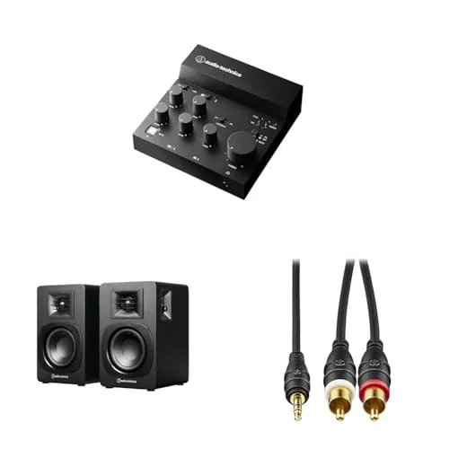 【セット買い】 オーディオテクニカ AT-UMX3 オーディオインターフェース & AT-SP3X ブックシェルフスピーカー & AT-MI64/1.5 RCAオーディオケーブル 1.5m (RCAオス×2 - RCAオス×2)