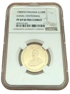 パナマ 1980年 FM ゴールド 100 バルボア NGC PF69UC 運河100周年記念