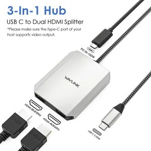 【業界トップの信頼性】WAVLINK USB-C to HDMI デュアルディスプレイ アダプター 8K/4K対応 2画面出力 95W PD充電 ドライバ不要 ミラーリング 拡張表示対応 MacBook/Windows/Thunderbolt 3/4 ノートPC対応 軽量