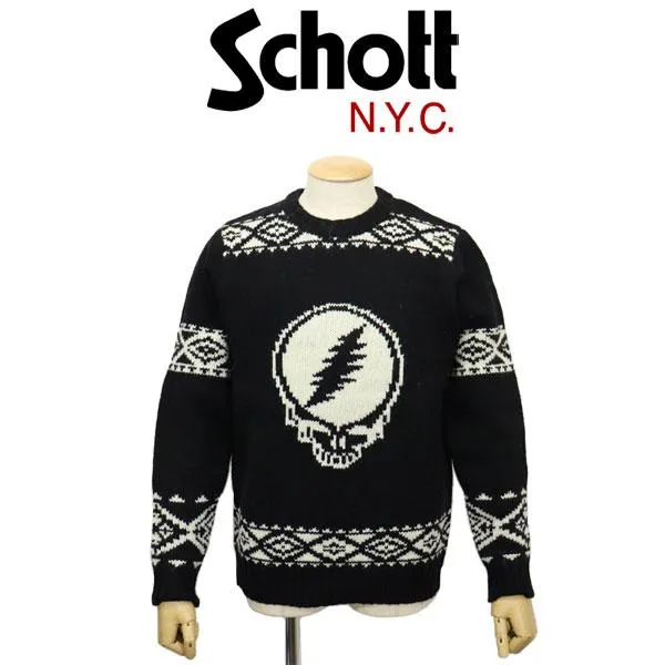 Schott (ショット) 2240016 47038 クルーネック セーター with GRATEFUL DEAD STEALIE SKULL グレイトフルデッド スティールスカル 09(10)BLACK