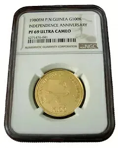 パプアニューギニア 1980FM ゴールド 100 キナ NGC PF69UC 独立記念日