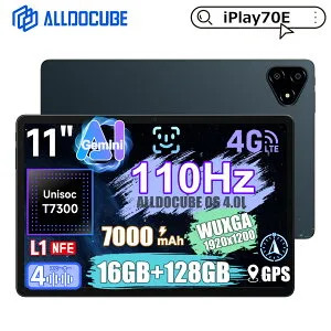 【クーポンで21,499円】ALLDOCUBE iPlay 70E タブレット 11インチ 110Hz高リフレッシュレート Unisoc T7300 4スピーカー 1200×1920 顔認識 GPS電子コンパス 16GB+128GB+1TB拡張 7000mAh 18W Android 15 タブレット Widevine