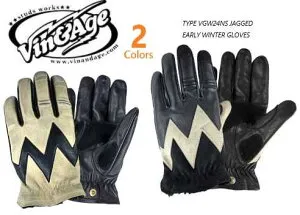 ヴィン＆エイジ(VIN&AGE) TYPE VGW24NS JAGGED EARLY WINTER GLOVES 牛革 ナーティーショートグローブ エイジング加工 ヴィンテージ バイカー 手袋 グローブ 革