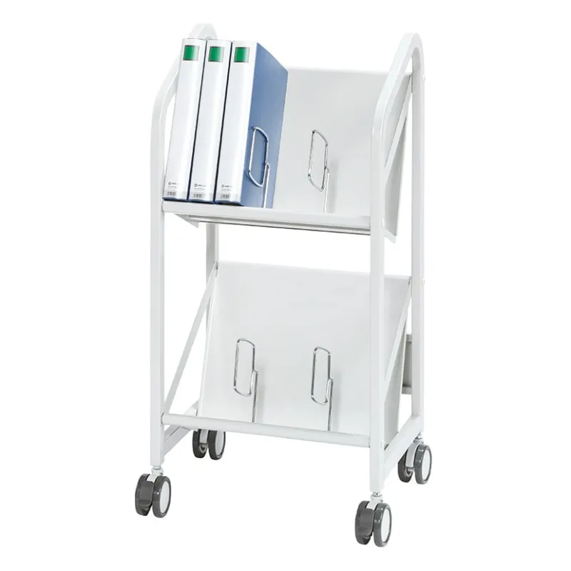 ファイルワゴン 2段 傾斜タイプ スチール製 堅牢 キャスター径75mm:ストッパー付き/なし×各2 幅473×奥行360×高さ885mm