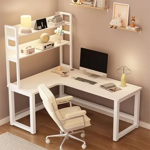 Dnowegas 学習机L字 pcデスク 白い調左卓上スタンド 幅120x奥行80x高さ75CM 配線穴付き 頑丈なフレーム＆耐荷重118kg 組み立て簡単 在宅勤務 ゲーミングや仕事と両立 日本語説明書付