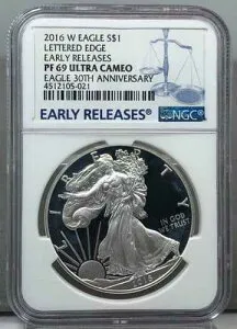 2016-W $1 プルーフ アメリカン シルバー イーグル PCGS PR69 DCAM ~ 30周年記念 ~ ミルキー
