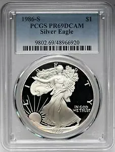 1986-S $1 プルーフ アメリカン シルバー イーグル PCGS PR69 DCAM #48966920 表示されている正確なコイン